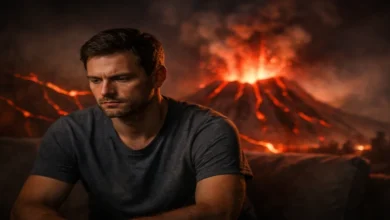 Bastırılan öfkenin birikerek ani öfke patlamalarına dönüşmesini temsil eden, sakin görünen bir kişinin arkasındaki volkan metaforu