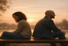 Birinin sana olan aşkını nasıl bitirirsin: Sırt sırta oturan, aralarında mesafe olan bir kadın ve bir erkek