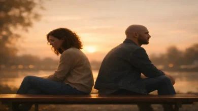 Birinin sana olan aşkını nasıl bitirirsin: Sırt sırta oturan, aralarında mesafe olan bir kadın ve bir erkek