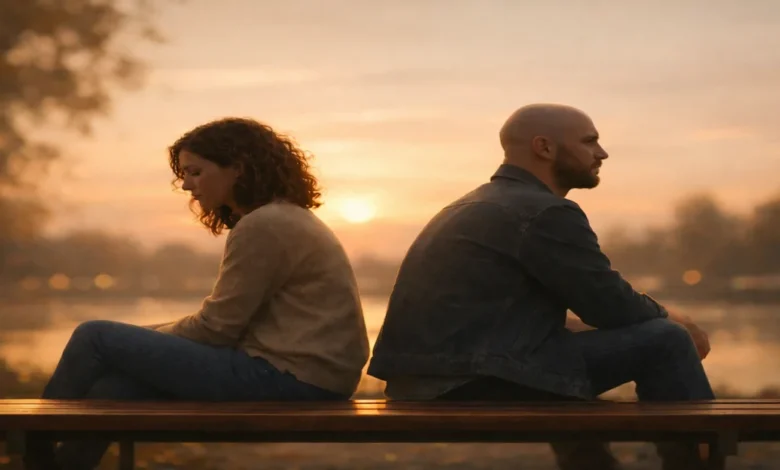 Birinin sana olan aşkını nasıl bitirirsin: Sırt sırta oturan, aralarında mesafe olan bir kadın ve bir erkek