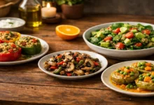 Hafif akşam yemekleri için hazırlanmış sağlıklı ve doyurucu akşam yemeği tabakları