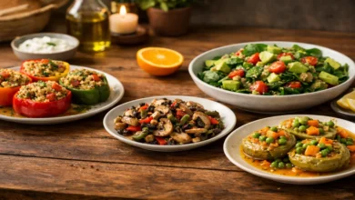 Hafif akşam yemekleri için hazırlanmış sağlıklı ve doyurucu akşam yemeği tabakları