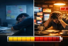 Motivasyon kaybı ile zihinsel tükenmişlik arasındaki farkı gösteren görsel