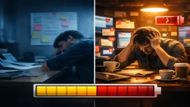 Motivasyon kaybı ile zihinsel tükenmişlik arasındaki farkı gösteren görsel