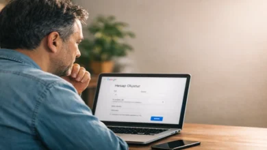 Bilgisayar ekranında Google hesabı oluşturma sayfasına bakan, ilk kez Google hesabı açmaya hazırlanan kullanıcı