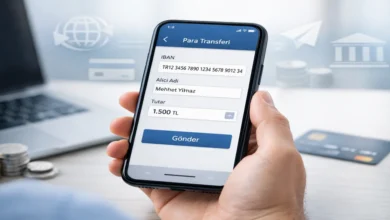 IBAN ile para gönderme işlemini gösteren mobil bankacılık ekranı