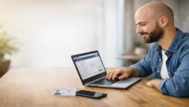 İlk kez banka hesabı açan, dizüstü bilgisayarından mobil bankacılık işlemi yapan kişi