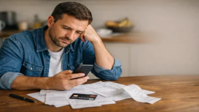 Maaşın ay ortasında bitmesini düşünen, faturalarına bakan çalışan